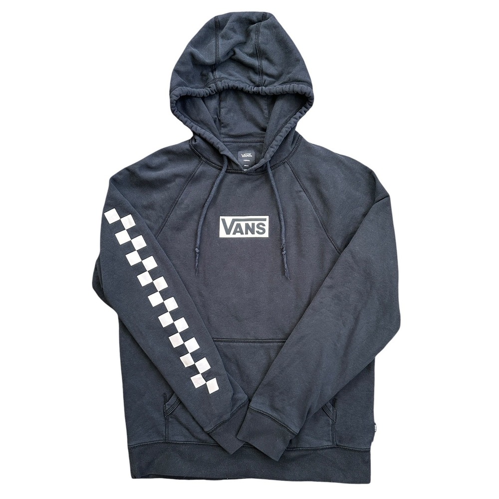 Vans Versa Hoodie Mens Small Black Good Checkerboard Sleeve Box Logo Pullover